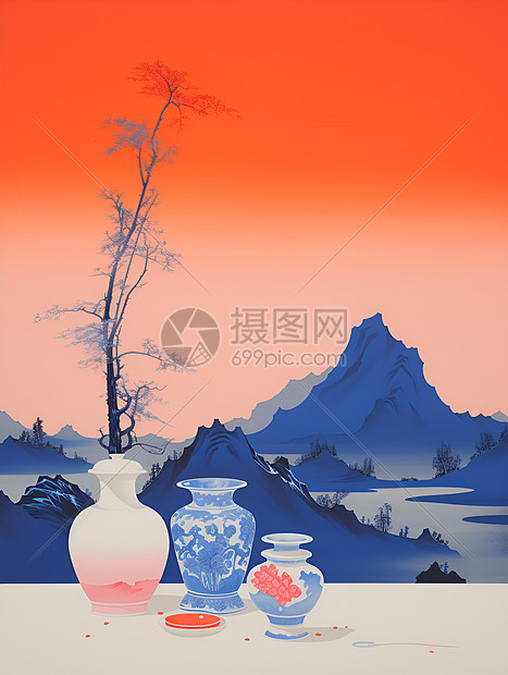 光影中的山水风景图片