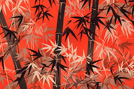 红色的竹林插画图片
