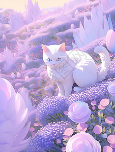 花朵旁的可爱猫咪高清图片