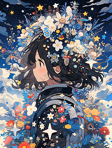 花朵围绕的女孩背景图片