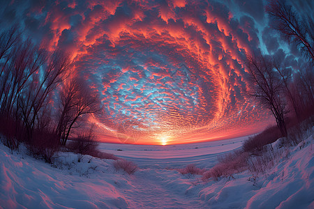 日落雪景奇观背景图片