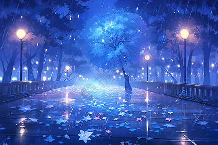 街道美蓝色雨滴图片
