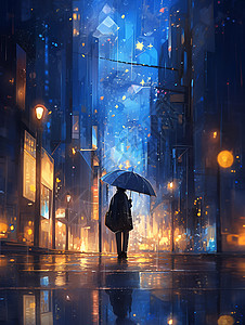 雨中街道雨中打伞的人插画