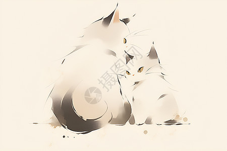 双猫素描图片
