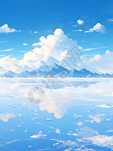 盐湖天空下的一抹宁静图片