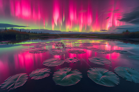 天空湖泊极光之美图片