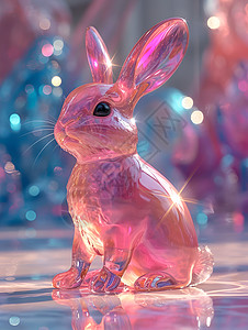 粉色玻璃兔子背景图片