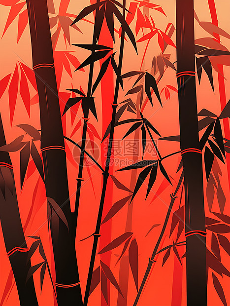 红色背景前的竹子影子图片