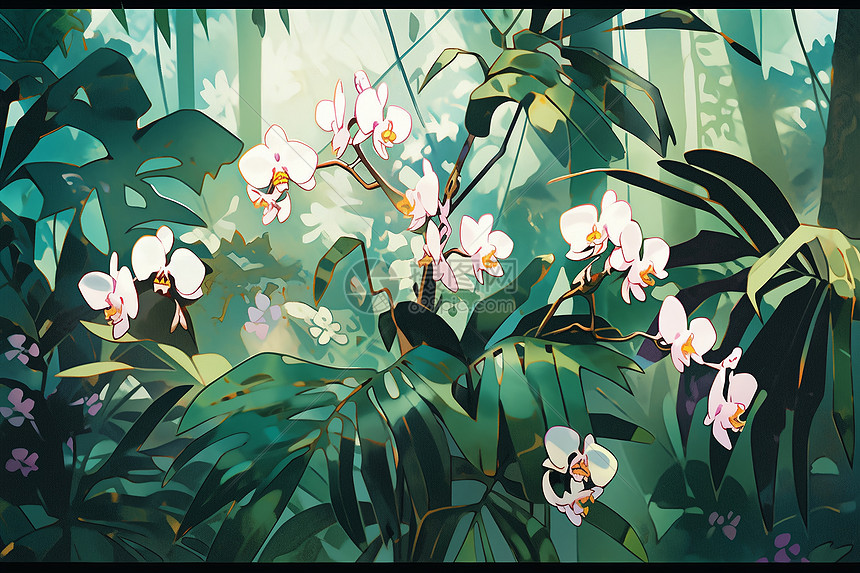 热带雨林中的野生兰花图片