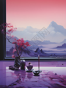 中国山水画中的花瓶图片