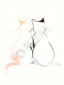 两只可爱的猫的线条插画图片