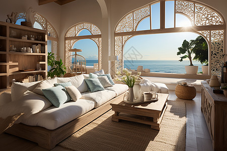 海边别墅的客厅图片
