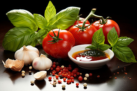 新鲜的蔬菜和辣椒酱背景图片