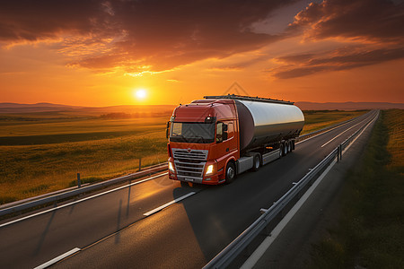 日落公路上的卡车背景图片
