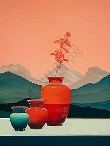 红色的瓷器花瓶图片