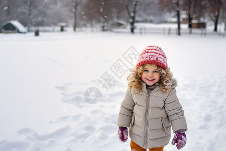 冬季户外的小女孩背景图片