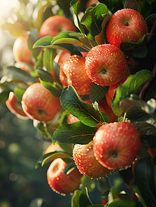 阳光下丰收的苹果树图片
