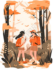 两人站在树林中图片