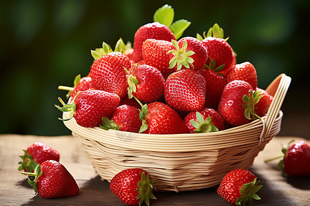 新鲜的绿叶草莓背景图片