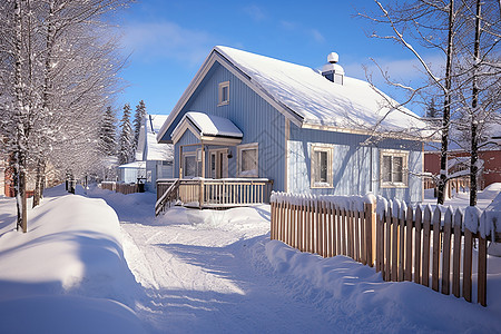 雪中白色的房屋图片