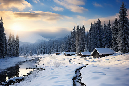 暮色下的雪景背景图片