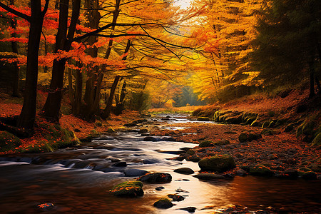 秋日林间溪流图片