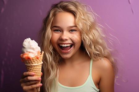 女孩享用冰淇淋图片