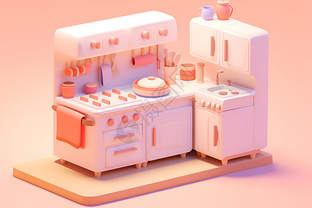 柔粉色厨房小模型图片