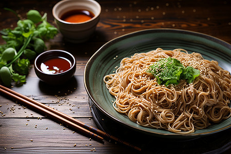 美味的荞麦面条背景图片