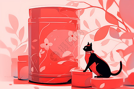 红色罐子上的小猫图片