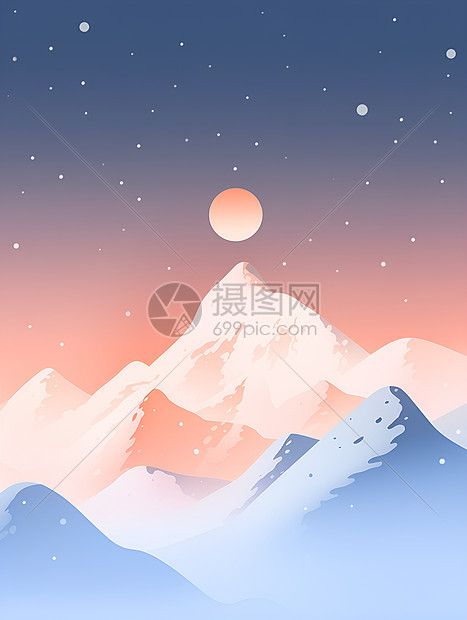 月光下冰雪皑皑的山峰图片