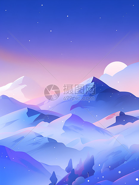 美丽的雪山夜景图片