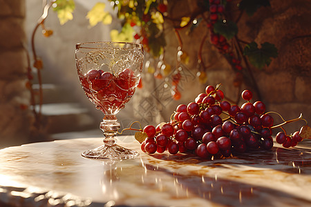 桌子上的一杯红酒图片