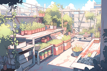 阳台上的花阳台上的盆栽插画