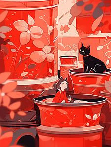 花盆旁的猫图片