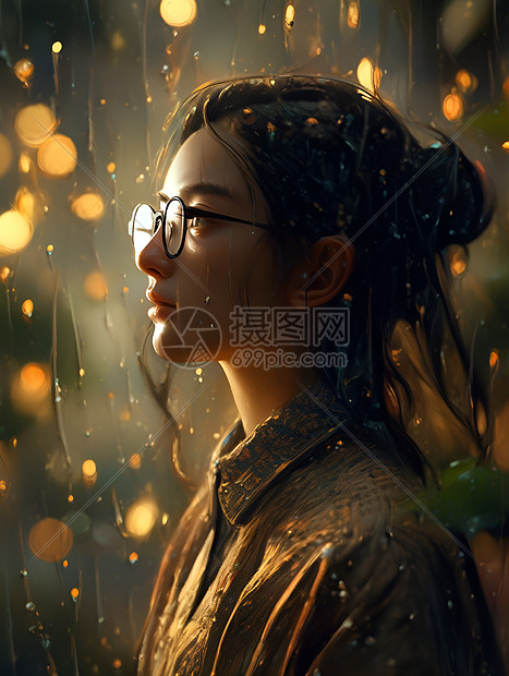 夜晚雨夜中的女人图片