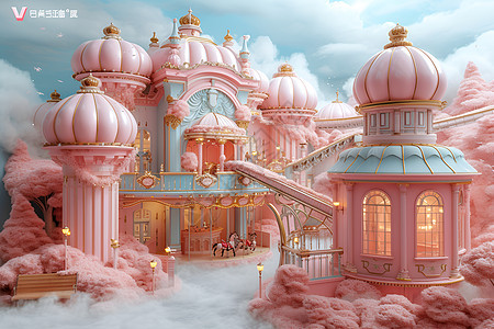 粉色天空下的童话世界背景图片