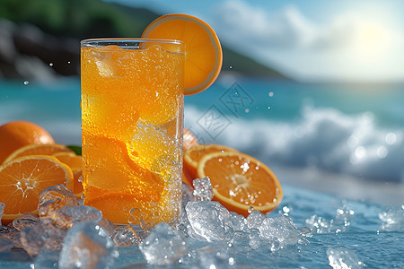 夏日清凉畅享冰镇橙汁背景图片