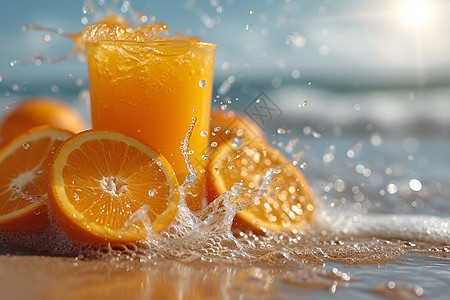 阳光下的橙汁图片