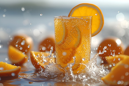 夏日海滩的果汁背景图片