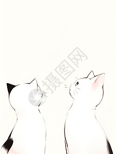 费用单两只猫的单线描绘插画