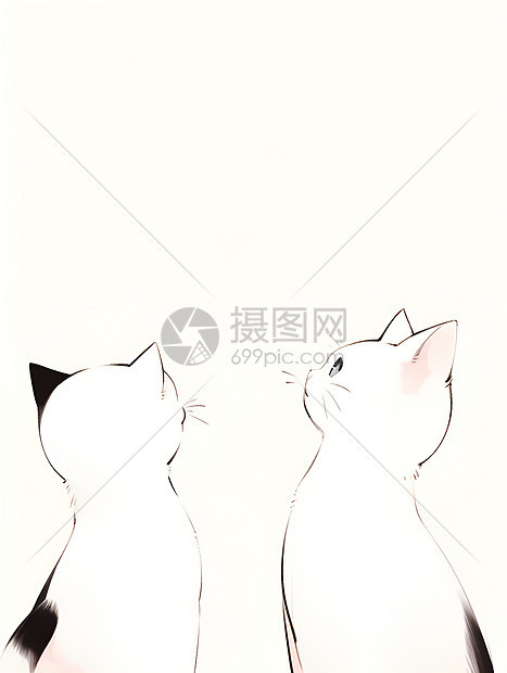 两只猫的单线描绘图片