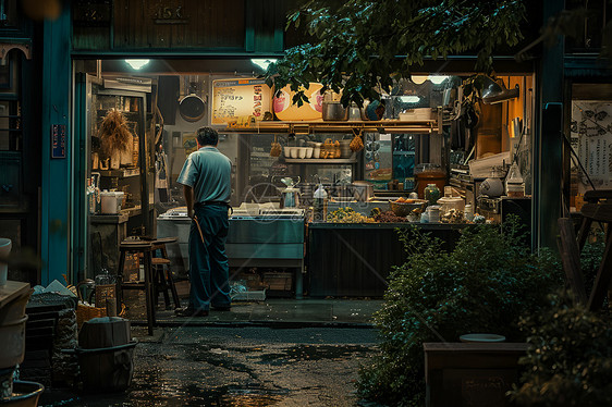 商店前的男人图片