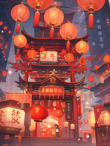 中国新年璀璨的寺庙景象背景图片