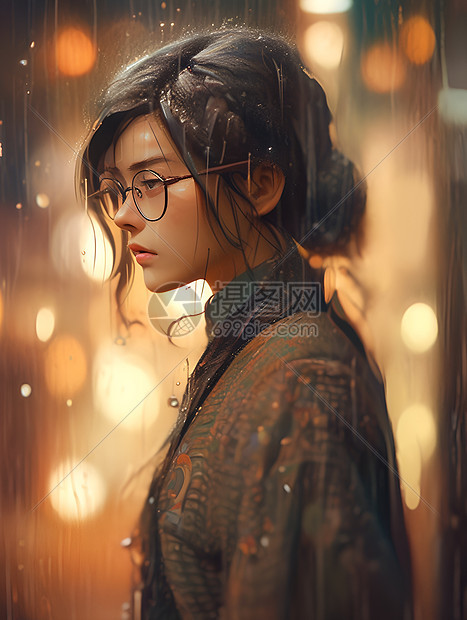 欣赏雨夜的少女图片