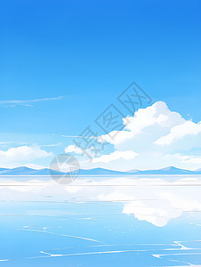 白色云层上流动的湖泊图片