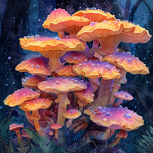 树木上的彩色蘑菇图片