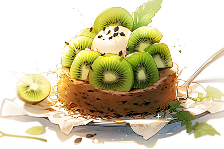 桌面上的水果桌面上新鲜的猕猴桃插画