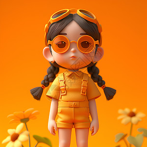 橙色眼镜的女孩图片