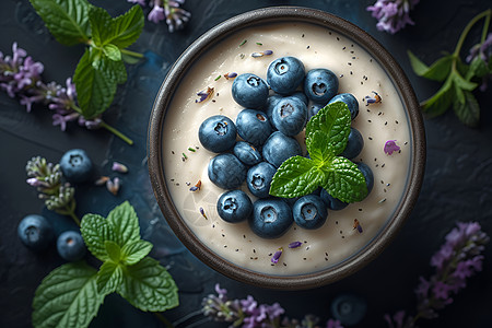 盛满蓝莓的碗图片